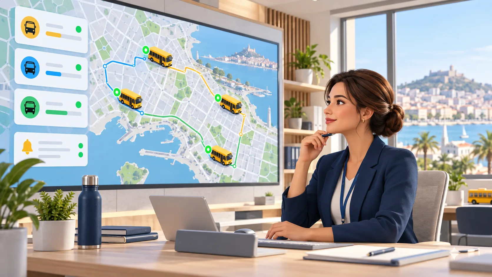 A transport coordinator monitors school bus journeys